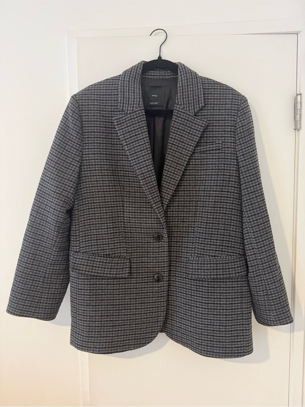 MANGO Gray Houndstooth Oversized Blazer